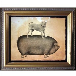 Yellow Lab Dog on Pig Tea Stained Art Print